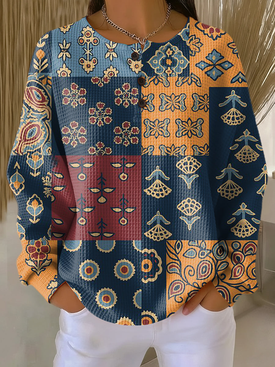 Anika | Ethnic Check Floral Print Sweater