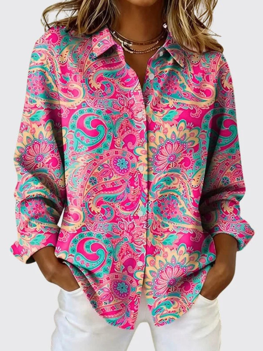 Melanie | Elegant Print Button-Up Blouse