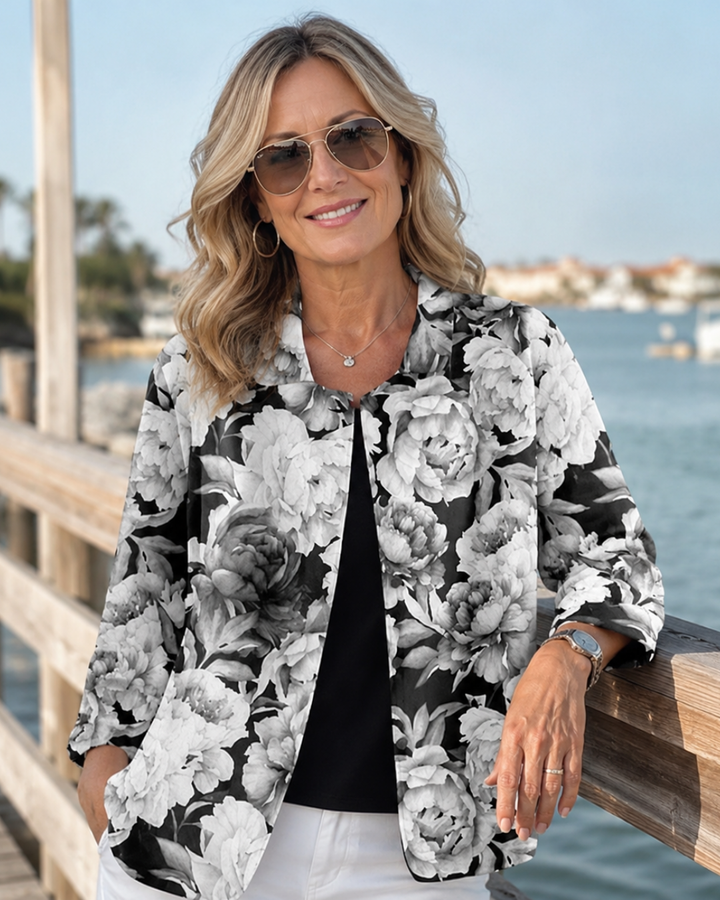 Gloria | Monochrome Floral Relaxed Open Shirt