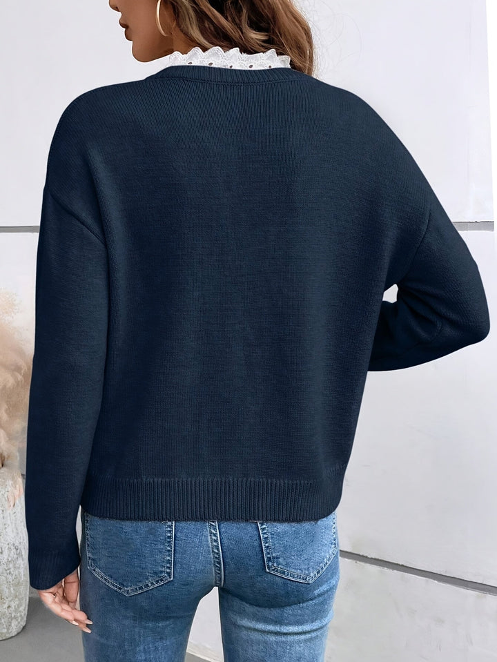 Claire | Lace-Trim V-Neck Sweater