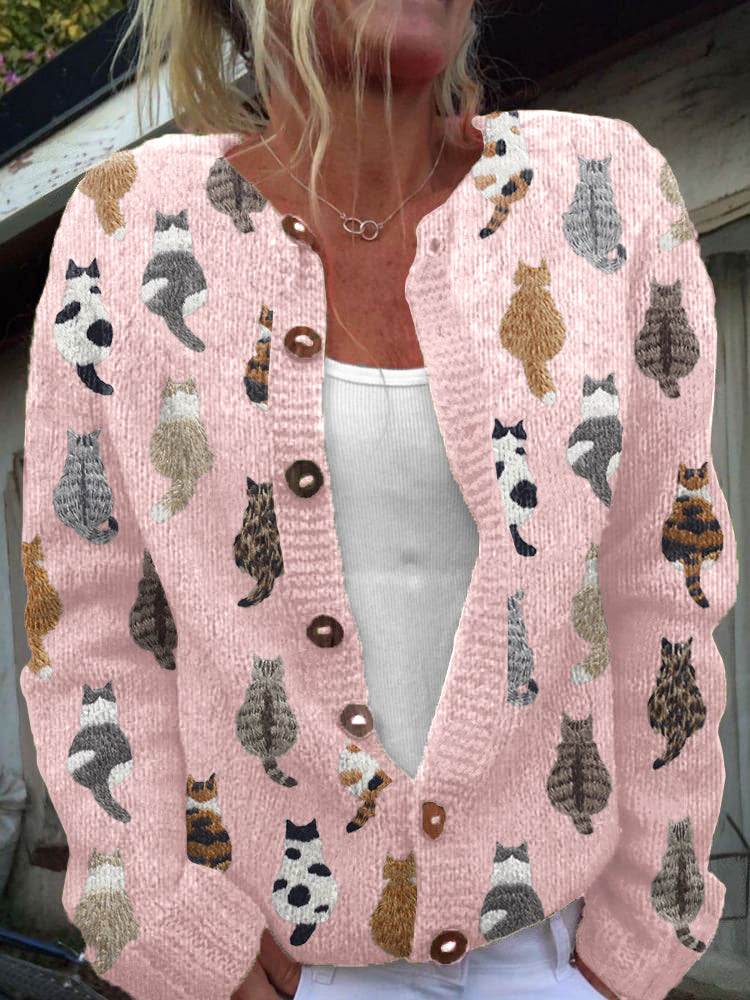 Clementine | Cozy Cat Print Cardigan
