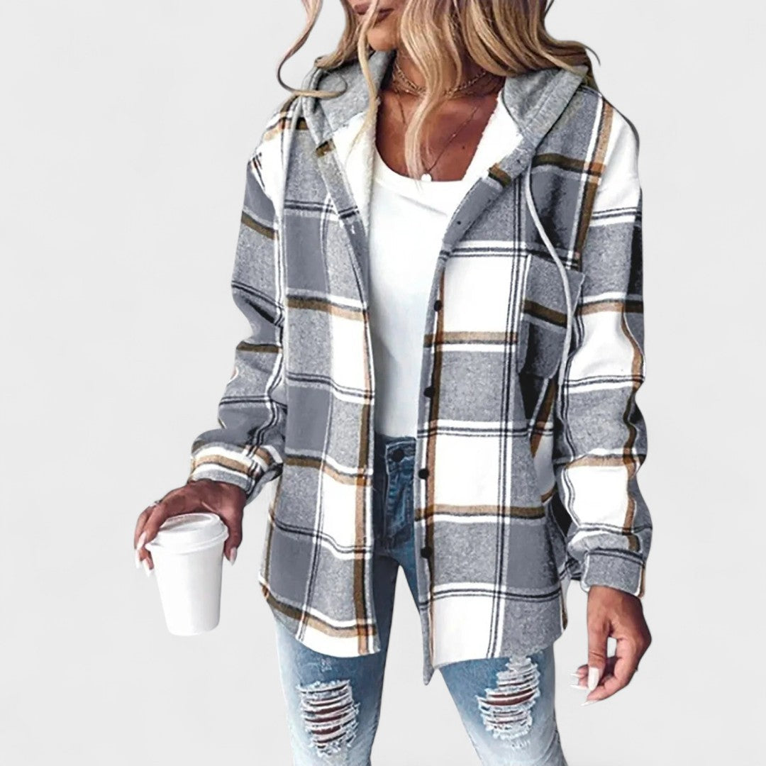 Linda | Cozy Plaid Button Jacket