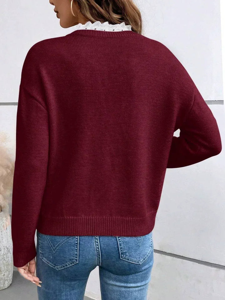 Claire | Lace-Trim V-Neck Sweater