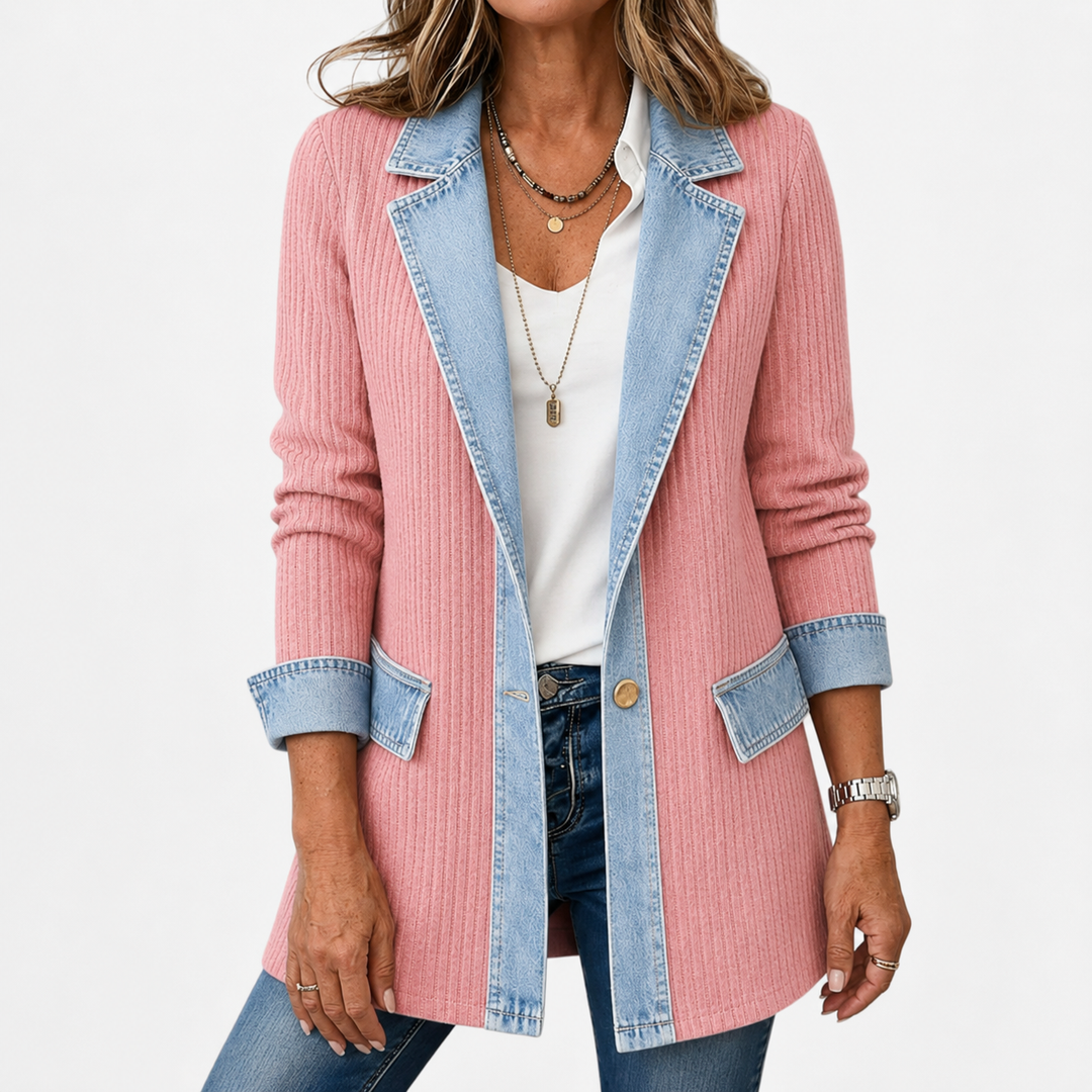 Miriam | Contrast-Trim Ribbed Knit Jacket