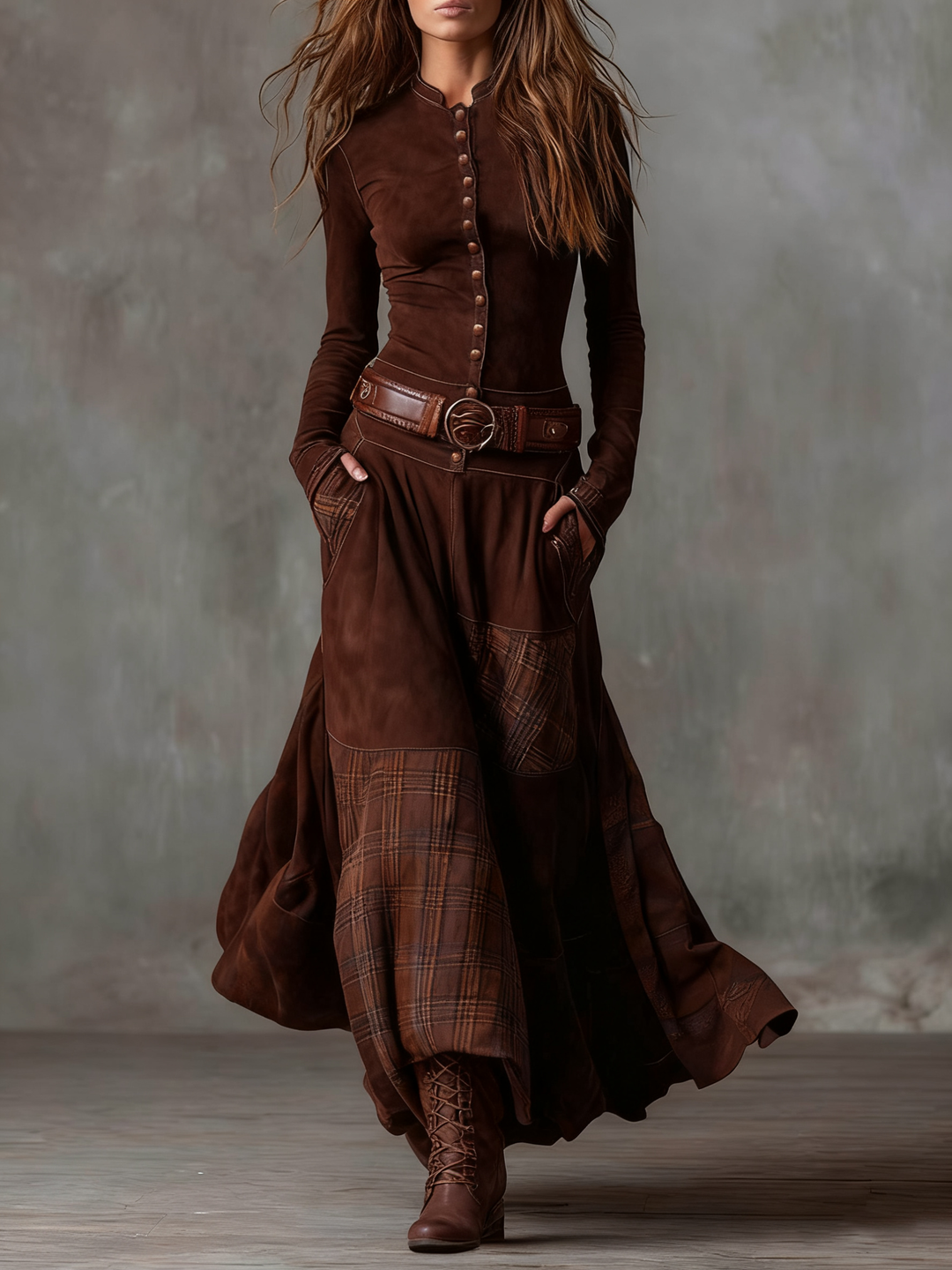 Caroline | Button-Front Patchwork Maxi Dress