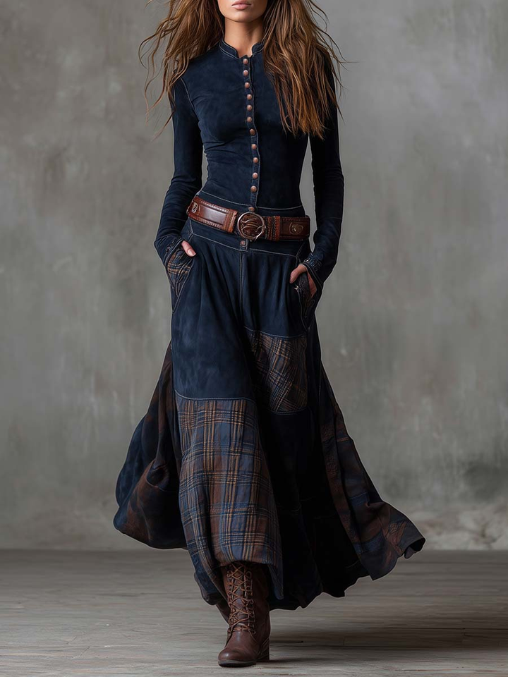 Caroline | Button-Front Patchwork Maxi Dress