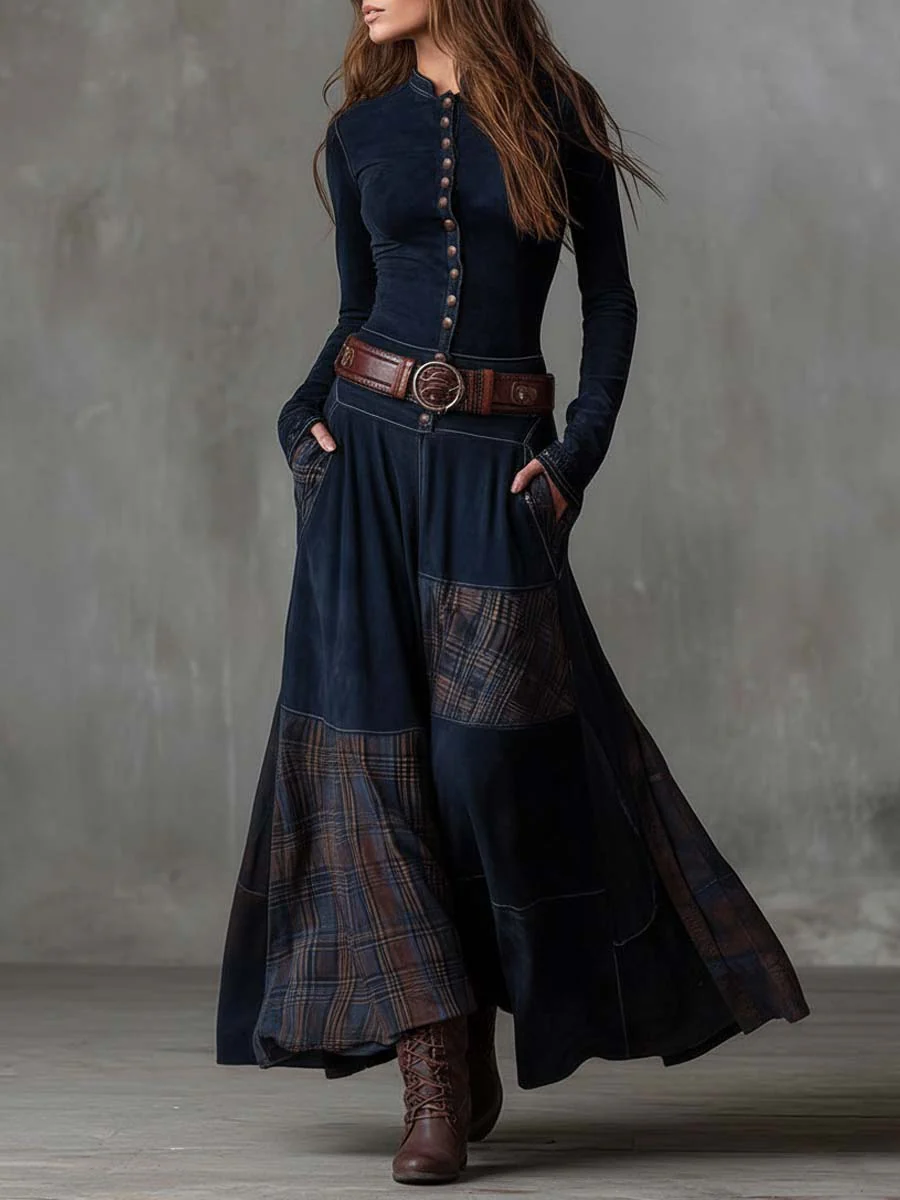 Caroline | Button-Front Patchwork Maxi Dress