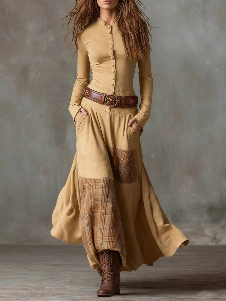 Caroline | Button-Front Patchwork Maxi Dress