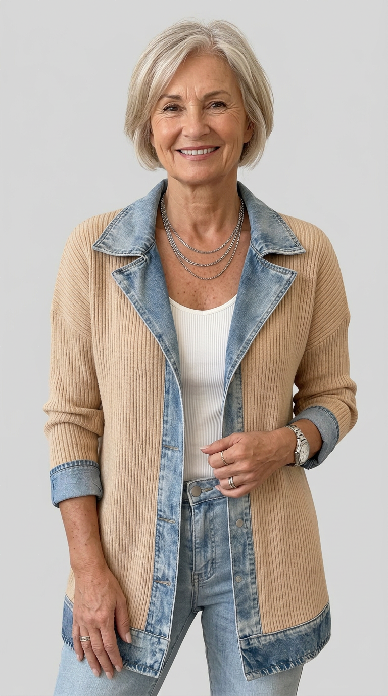 Miriam | Contrast-Trim Ribbed Knit Jacket