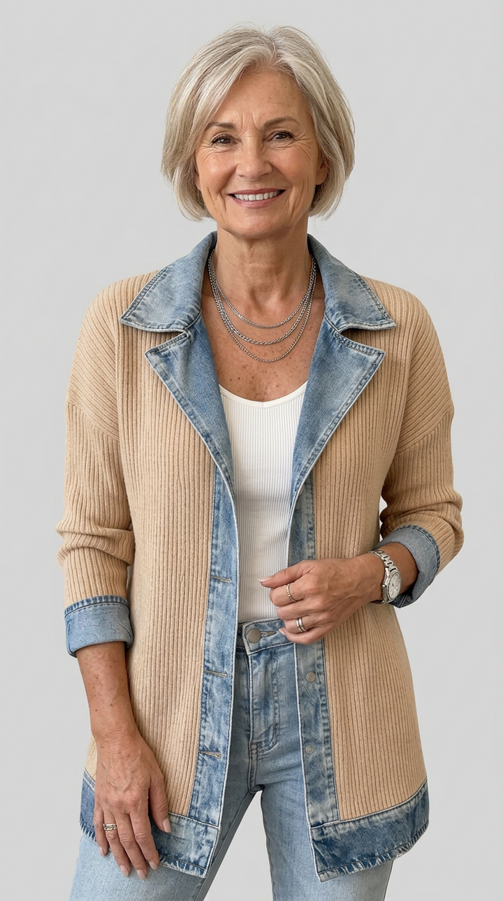 Miriam | Contrast-Trim Ribbed Knit Jacket