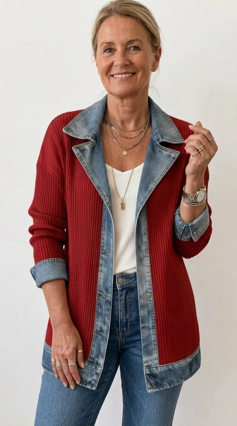 Miriam | Contrast-Trim Ribbed Knit Jacket