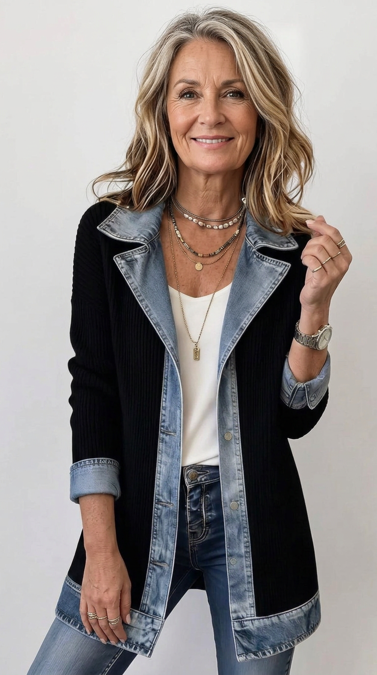 Miriam | Contrast-Trim Ribbed Knit Jacket