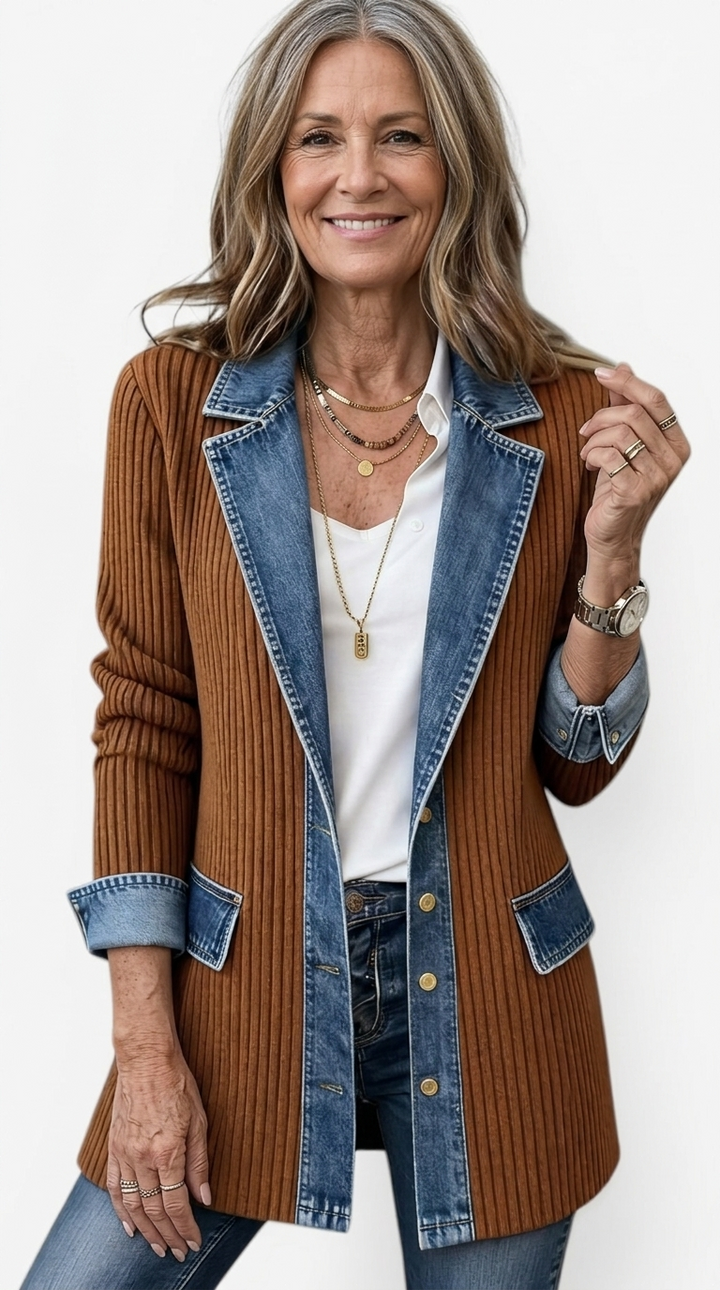 Miriam | Contrast-Trim Ribbed Knit Jacket