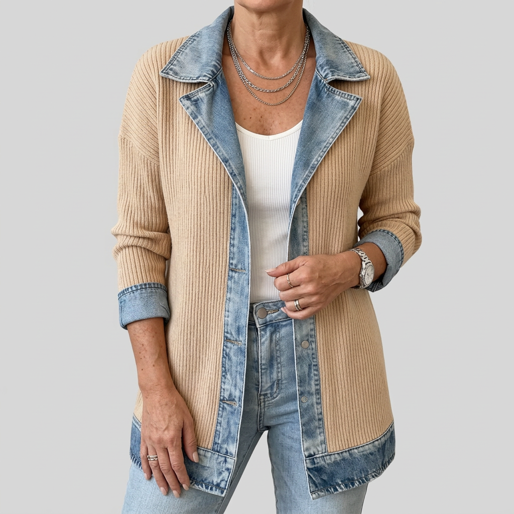 Miriam | Contrast-Trim Ribbed Knit Jacket
