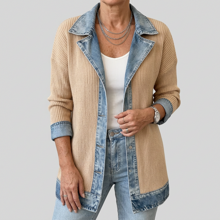 Miriam | Contrast-Trim Ribbed Knit Jacket