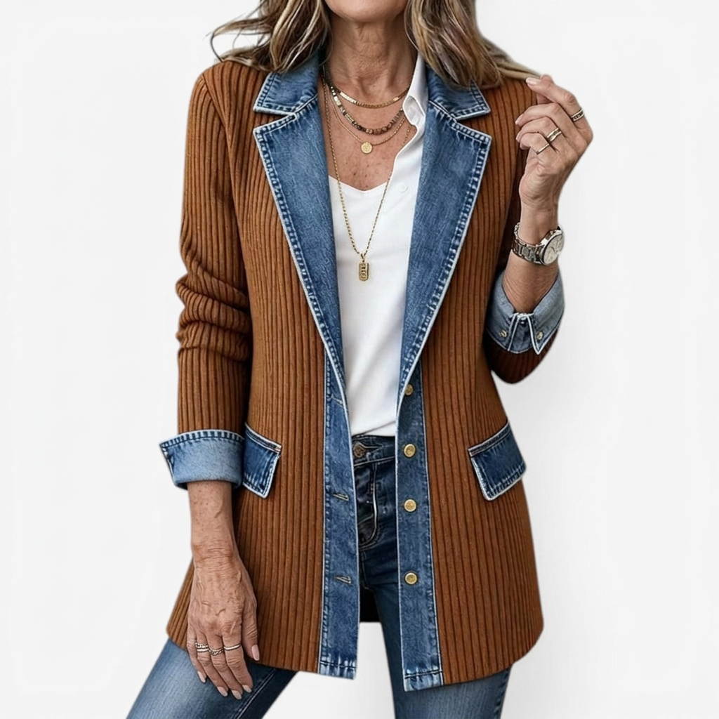 Miriam | Contrast-Trim Ribbed Knit Jacket