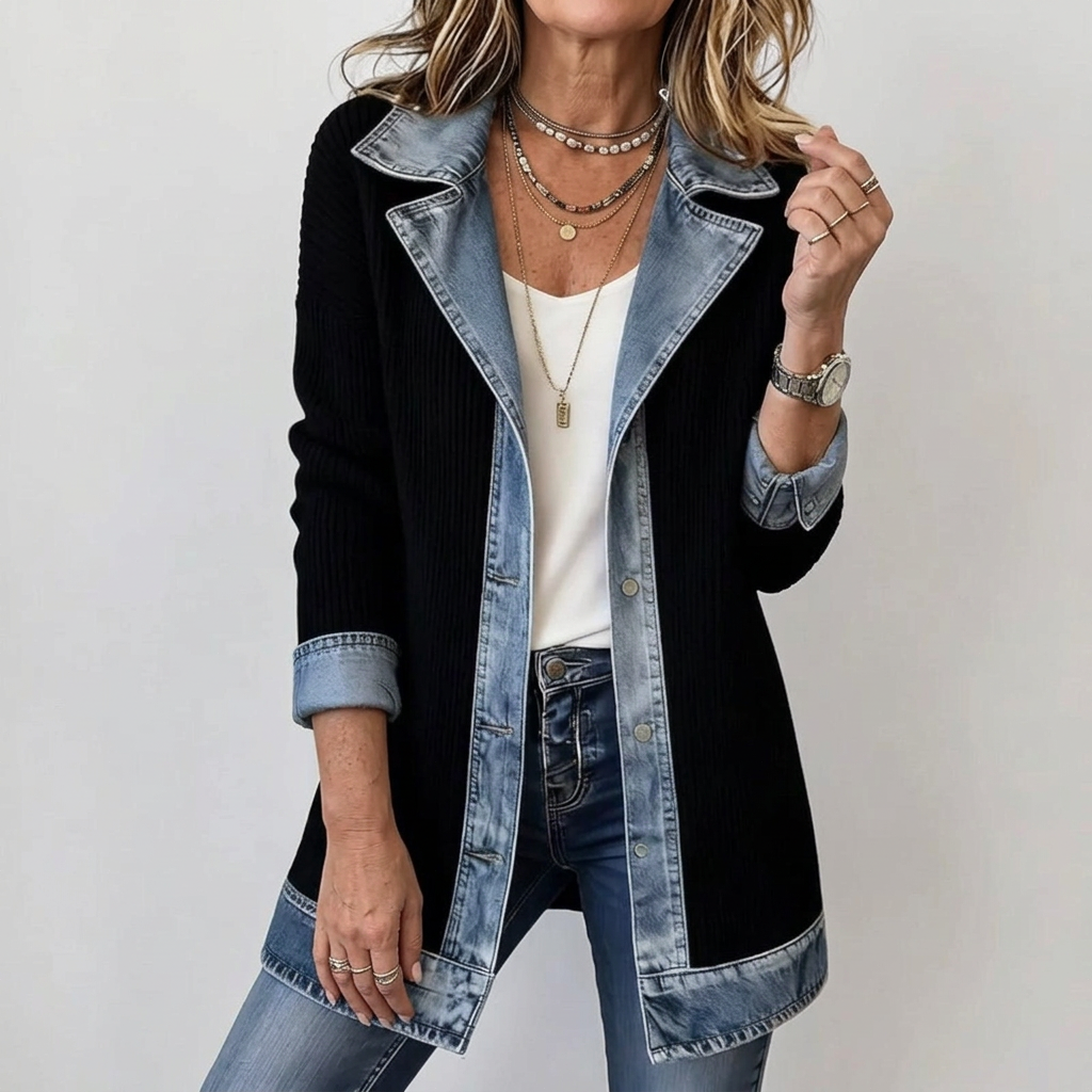 Miriam | Contrast-Trim Ribbed Knit Jacket