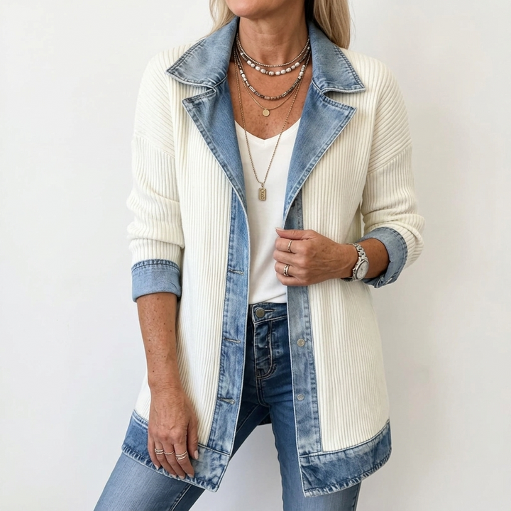 Miriam | Contrast-Trim Ribbed Knit Jacket