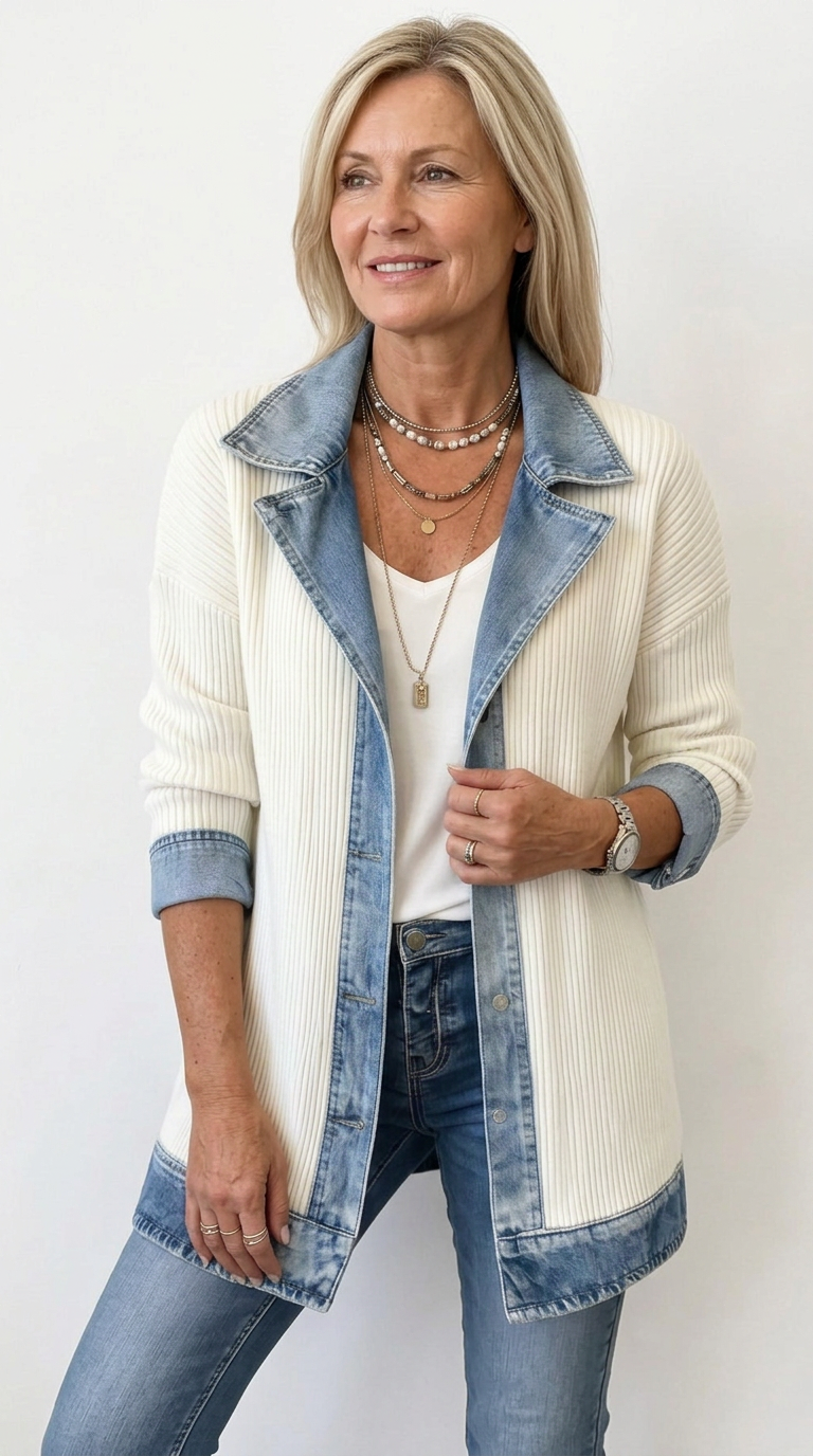 Miriam | Contrast-Trim Ribbed Knit Jacket