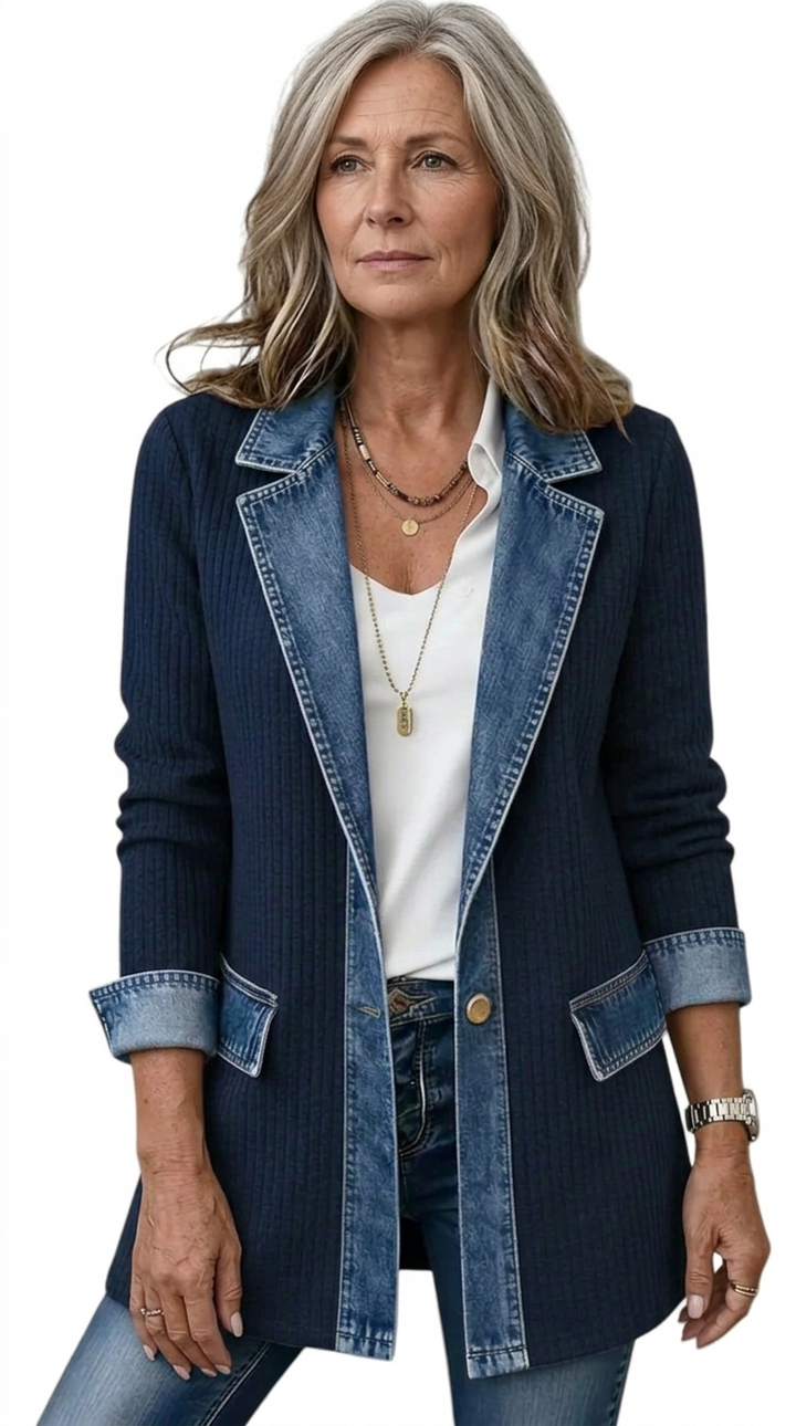 Miriam | Contrast-Trim Ribbed Knit Jacket