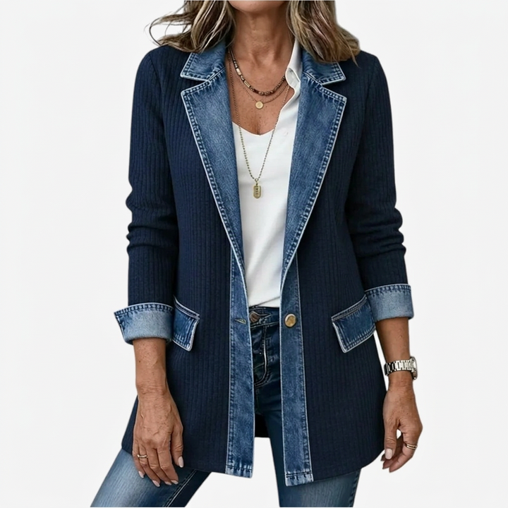 Miriam | Contrast-Trim Ribbed Knit Jacket
