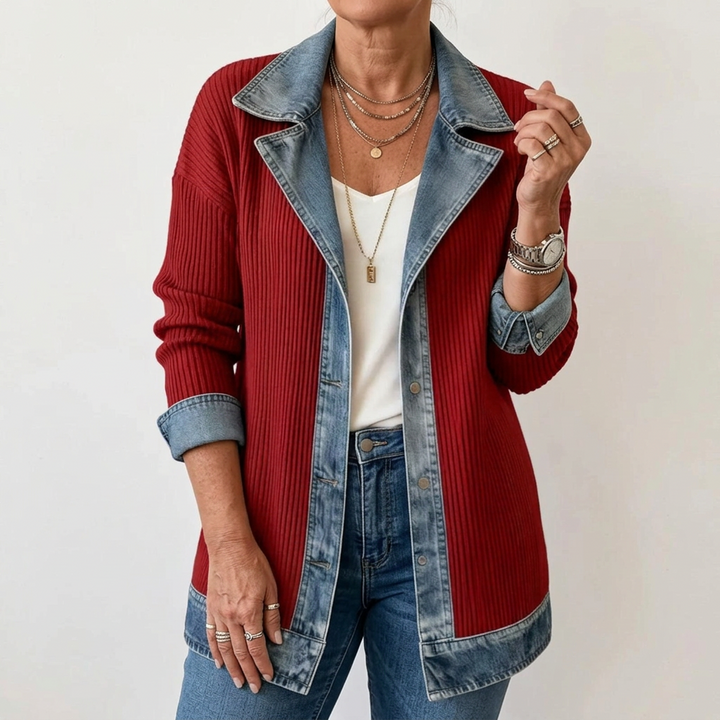 Miriam | Contrast-Trim Ribbed Knit Jacket