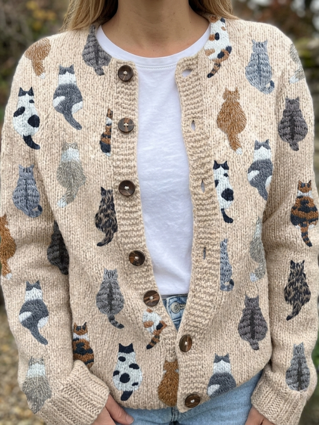 Clementine | Cozy Cat Print Cardigan