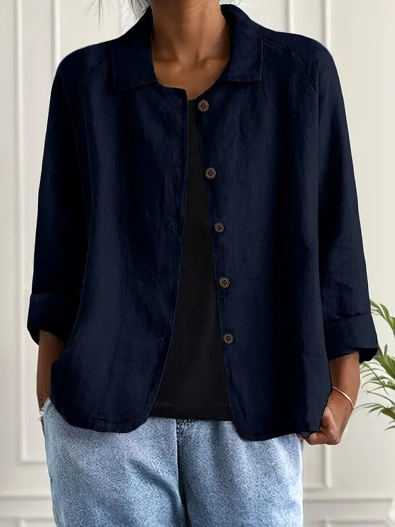 Nancy | Loose Navy Open Shirt with Curved Hem