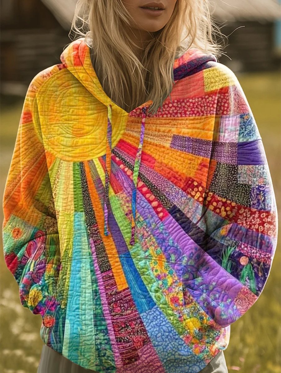 Madison | Women's Bohemian Quilted Patchwork Pullover Hoodie Sweater
