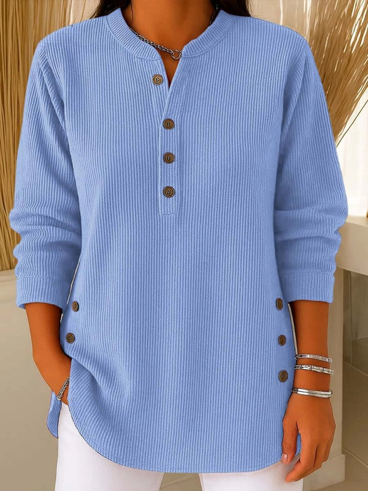 Mia | Women's Button Detail Sweater Ribbed Knit Long Sleeve