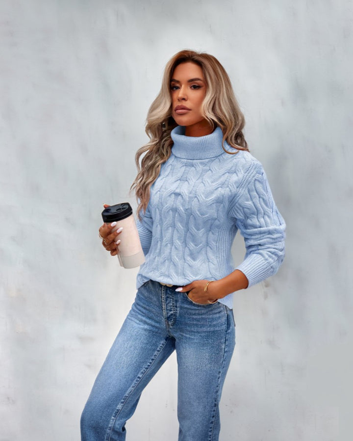 Olivia | Women's Cable Knit Turtleneck Sweater Cozy Long Sleeve Pullover