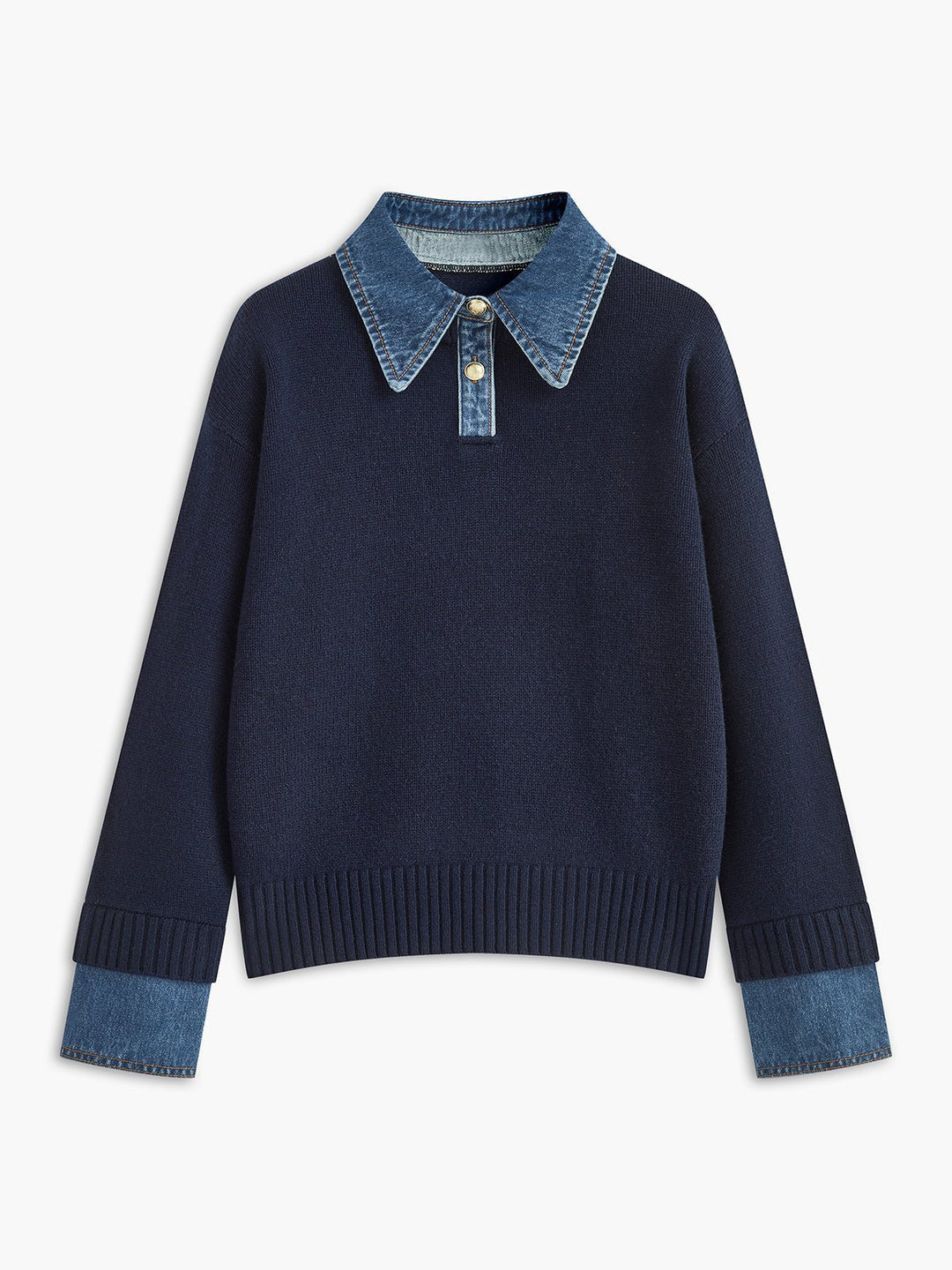 Mia | Women's Denim-Collar Knit Polo Sweater