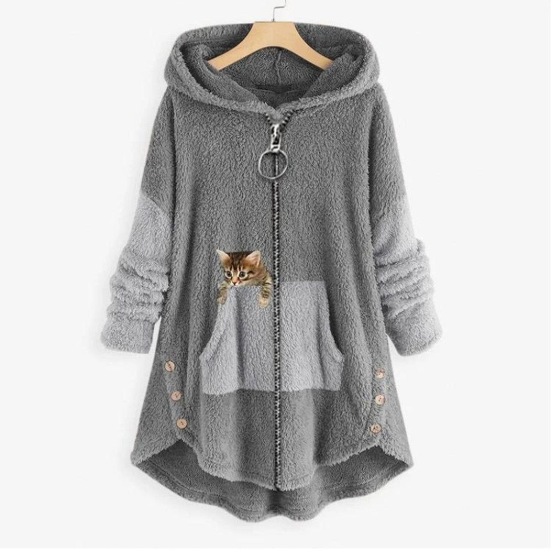 Luna | Women's Fleece Zip-Up Hooded Cat Pocket Sweater