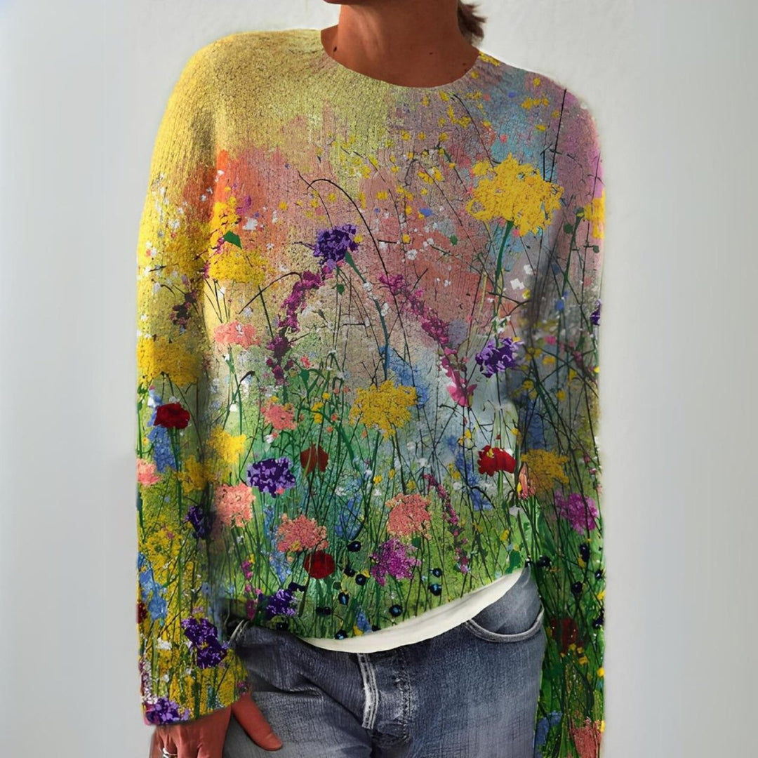 Evelyn | Women's Floral Art Print Long-Sleeve Knit Sweater