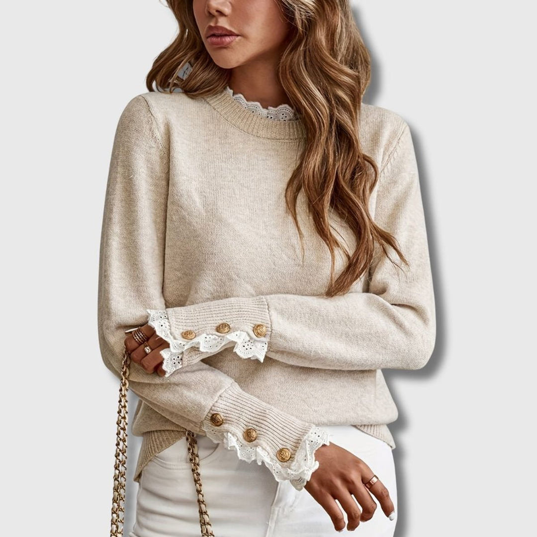 Sophia | Women's Lace-Trim Ribbed-Cuff Button-Detail Knit Sweater