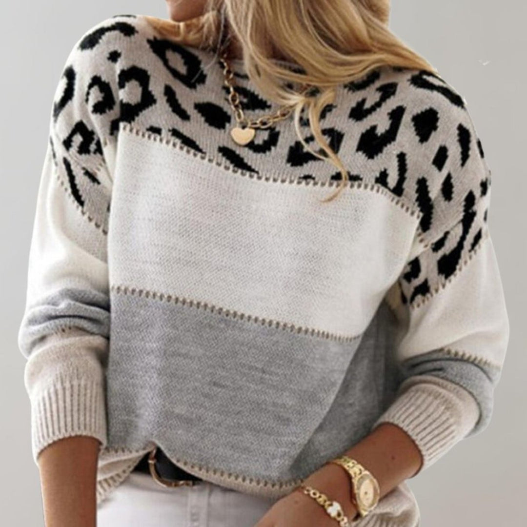 Grace | Women's Leopard Print Colorblock Knit Pullover Sweater