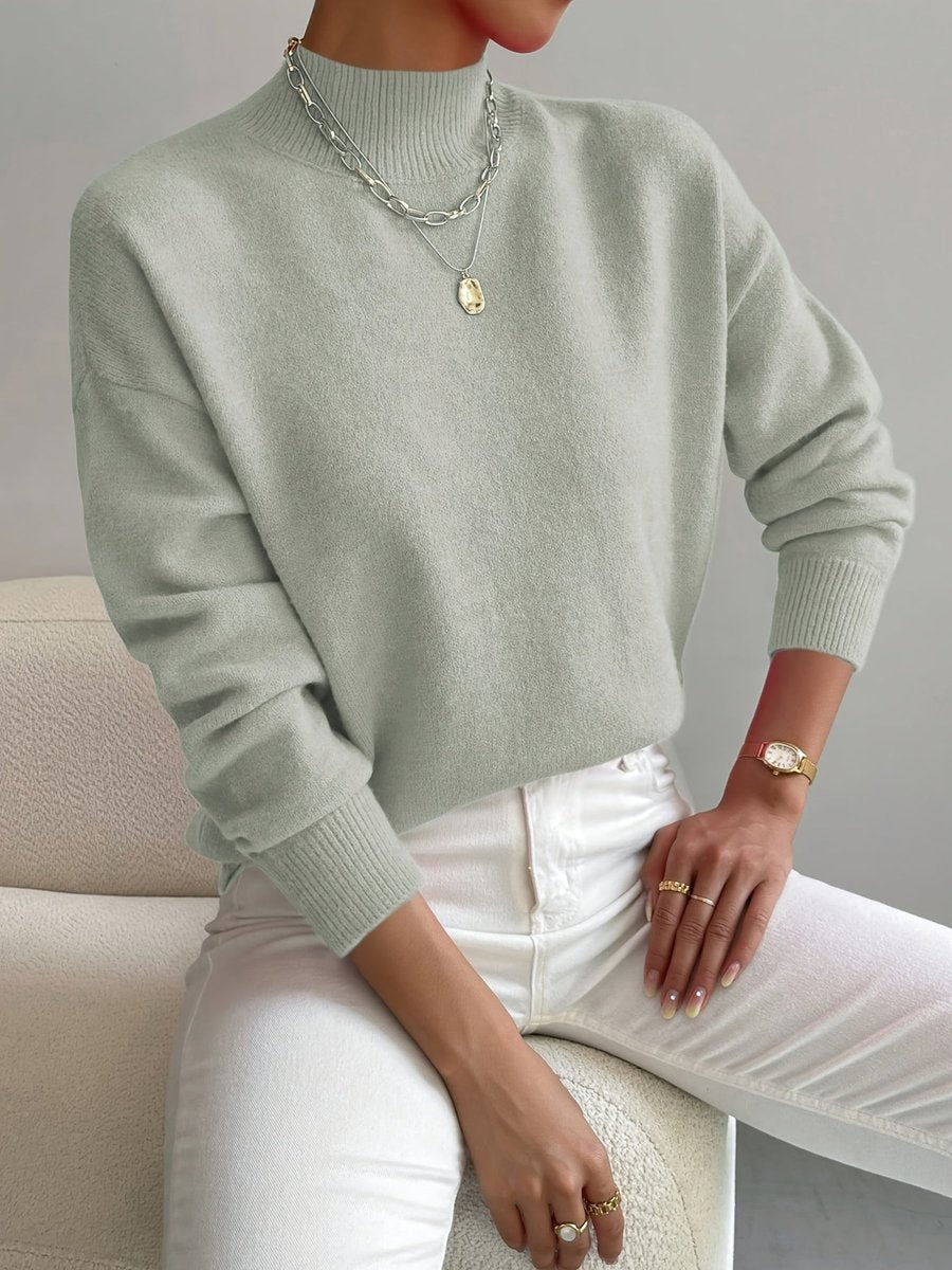 Isabella | Women's Mock Neck Relaxed-Fit Knit Turtleneck Sweater