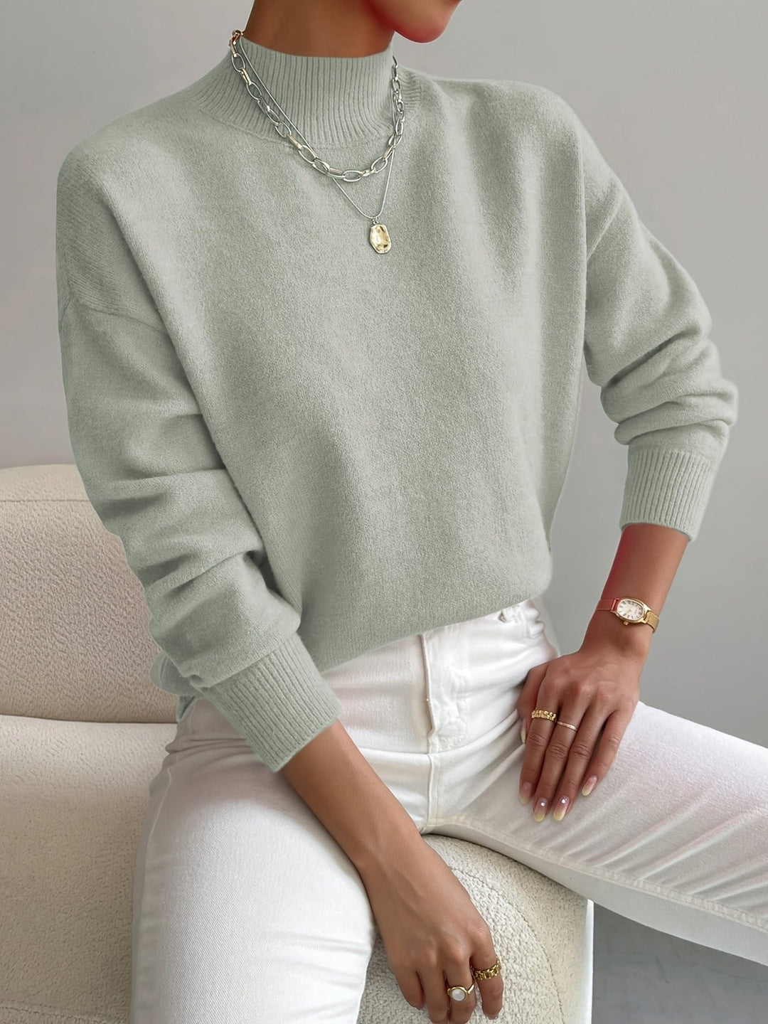 Layla | Women's Mock Turtleneck Relaxed-Fit Long Sleeve Sweater