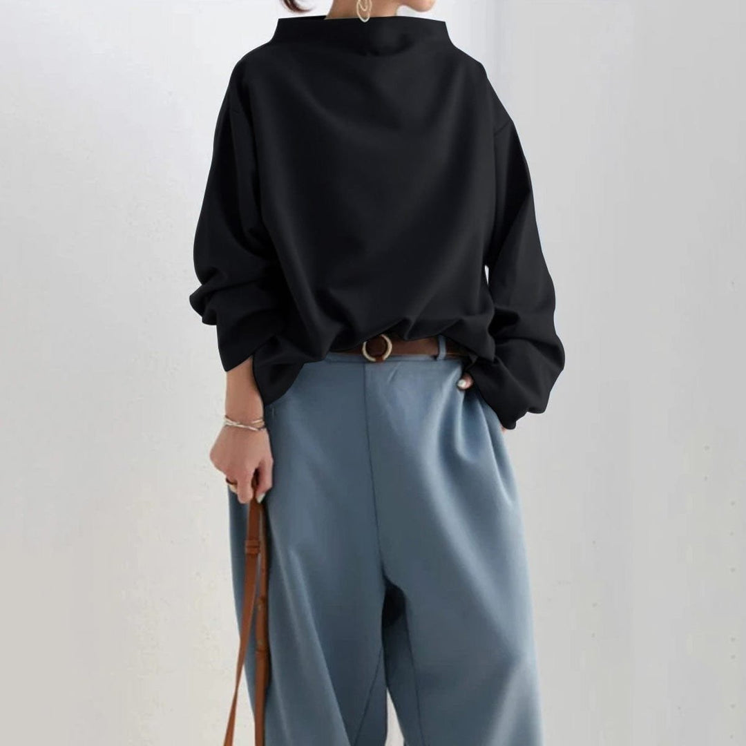 Layla | Women's Oversized Mock-Neck Knit Sweater Relaxed Pullover Top
