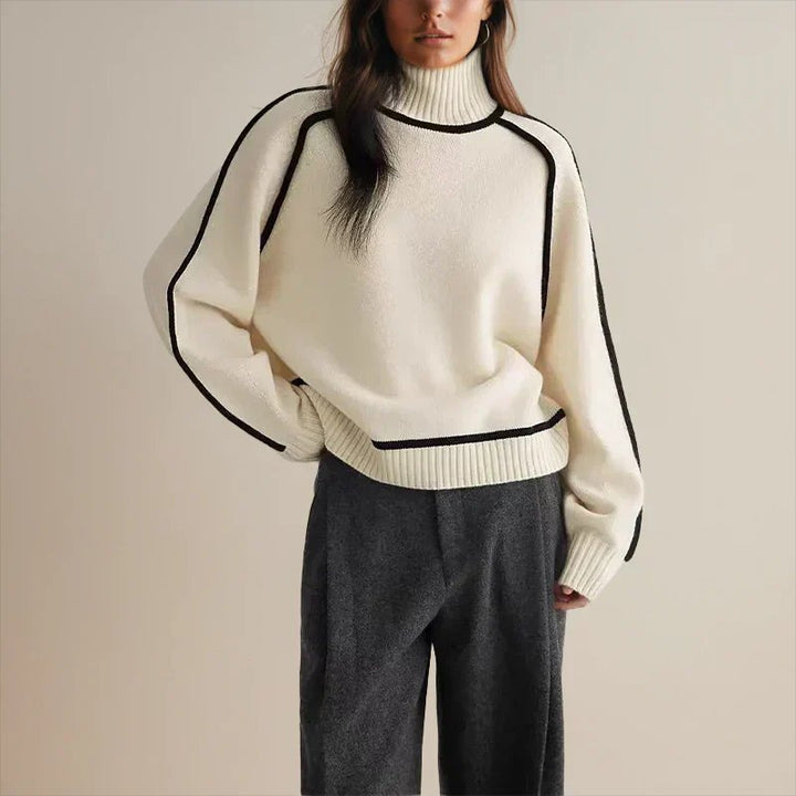 Camila - Women's Oversized Turtleneck Colorblock Knit Sweater