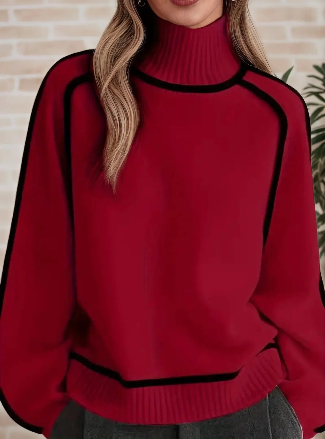 Camila | Women's Oversized Turtleneck Colorblock Knit Sweater