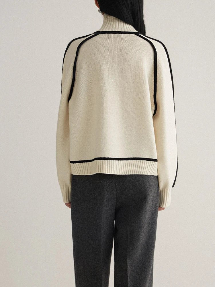 Camila - Women's Oversized Turtleneck Colorblock Knit Sweater