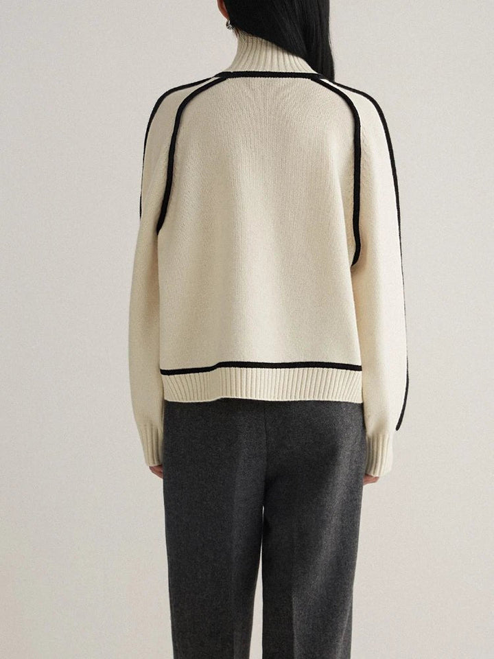 Camila - Women's Oversized Turtleneck Colorblock Knit Sweater