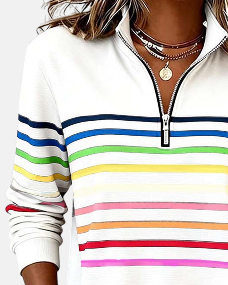 Lydia | Color-Stripe Zip Pullover
