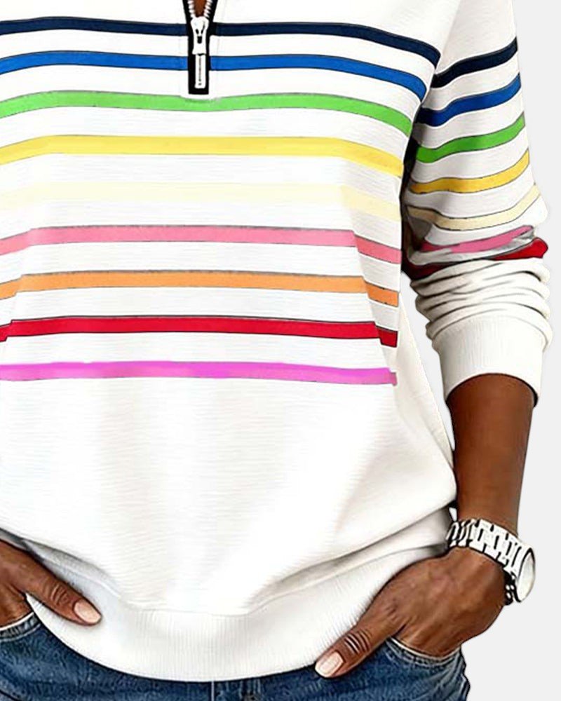 Lydia | Color-Stripe Zip Pullover