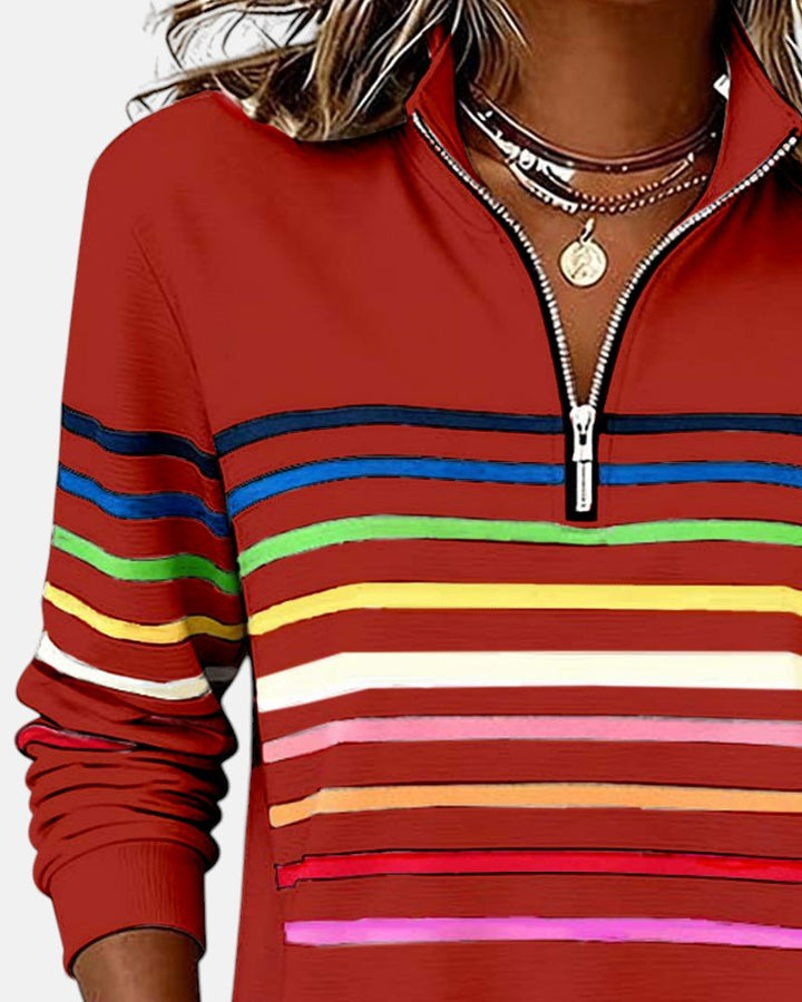 Lydia | Color-Stripe Zip Pullover