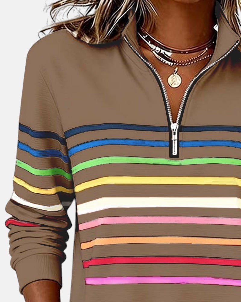 Lydia | Color-Stripe Zip Pullover