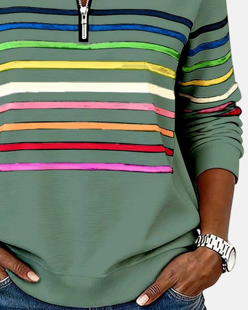 Lydia | Color-Stripe Zip Pullover