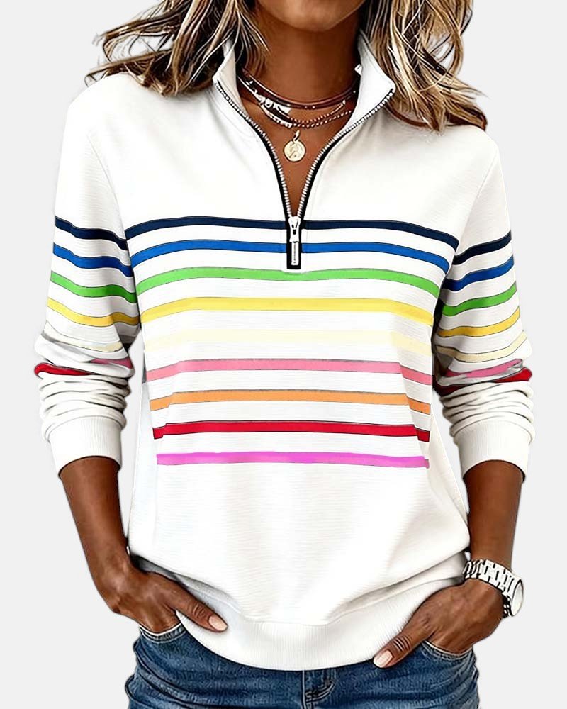 Lydia | Color-Stripe Zip Pullover