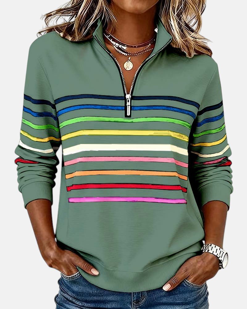 Lydia | Color-Stripe Zip Pullover